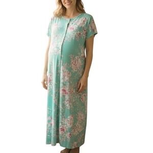 Kindred Bravely Universal Labor and Delivery Gown Floral Teal 1X/2X Easy Access
